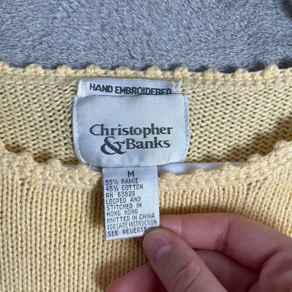 Vintage Embroidered Bee Sweater Cottagecore Whimsical Knit Ramie Cotton M Yellow - Picture 5 of 5